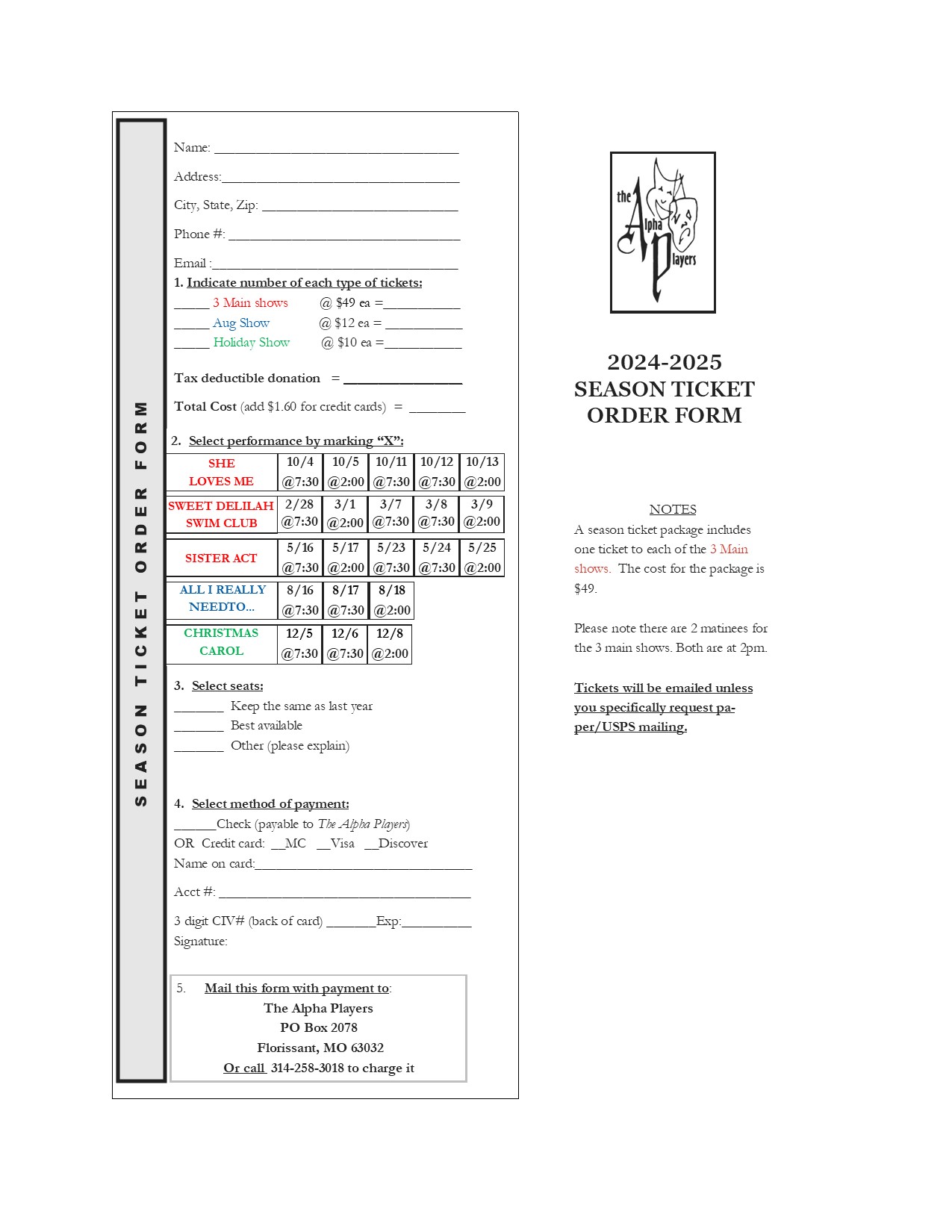 Text Box:  SEASON TICKET ORDER FORM